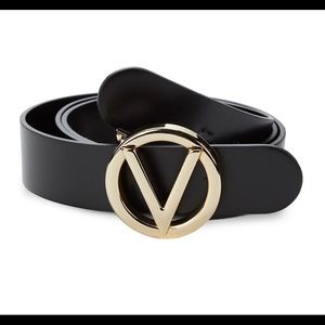 VALENTINO by Mario Valentino Giusy Soave Leather Belt Black/Caramel- Large